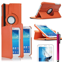 Samsung Galaxy Tab 3 7.0 SM-T210 P3200 P3210: Accessoire Etui Housse Coque avec support Et Rotative Rotation 360° en cuir PU + Stylet - ORANGE