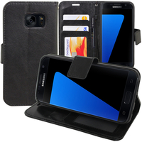 Samsung Galaxy S7 G930F/ G930FD/ S7 (CDMA) G930: Accessoire Etui portefeuille Livre Housse Coque Pochette support vidéo cuir PU - NOIR
