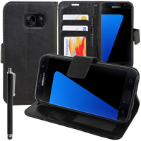 Samsung Galaxy S7 G930F/ G930FD/ S7 (CDMA) G930: Accessoire Etui portefeuille Livre Housse Coque Pochette support vidéo cuir PU + Stylet - NOIR