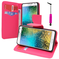 Samsung Galaxy E5 SM-E500F E500H E500HQ E500M E500F/DS E500H/DS E500M/DS: Accessoire Etui portefeuille Livre Housse Coque Pochette support vidéo cuir PU effet tissu + mini Stylet - ROSE