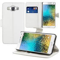 Samsung Galaxy E7 SM-E700 E7000 E7009 E700F E700F/DS E700H E700H/DD E700H/DS E700M E700M/DS: Accessoire Etui portefeuille Livre Housse Coque Pochette support vidéo cuir PU - BLANC