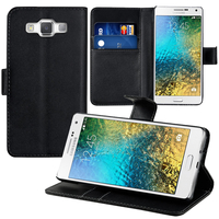 Samsung Galaxy E7 SM-E700 E7000 E7009 E700F E700F/DS E700H E700H/DD E700H/DS E700M E700M/DS: Accessoire Etui portefeuille Livre Housse Coque Pochette support vidéo cuir PU - NOIR