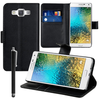 Samsung Galaxy E7 SM-E700 E7000 E7009 E700F E700F/DS E700H E700H/DD E700H/DS E700M E700M/DS: Accessoire Etui portefeuille Livre Housse Coque Pochette support vidéo cuir PU + Stylet - NOIR
