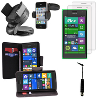 Nokia Lumia 735/ 730 Dual Sim: Lot Coque Etui Housse portefeuille support video cuir PU effet tissu films d'écran mini stylet support voiture - NOIR