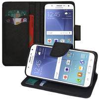 Samsung Galaxy J5 SM-J500F: Accessoire Etui portefeuille Livre Housse Coque Pochette support vidéo cuir PU effet tissu - NOIR
