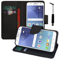 Samsung Galaxy J5 SM-J500F: Accessoire Etui portefeuille Livre Housse Coque Pochette support vidéo cuir PU effet tissu + mini Stylet - NOIR