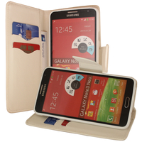 Samsung Galaxy Note 3 Neo / Lite Duos 3G LTE SM-N750 SM-N7505 SM-N7502: Accessoire Etui portefeuille Livre Housse Coque Pochette support vidéo cuir PU effet tissu - BLANC