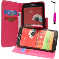 Samsung Galaxy Note 3 Neo / Lite Duos 3G LTE SM-N750 SM-N7505 SM-N7502: Accessoire Etui portefeuille Livre Housse Coque Pochette support vidéo cuir PU effet tissu + mini Stylet - ROSE