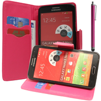 Samsung Galaxy Note 3 Neo / Lite Duos 3G LTE SM-N750 SM-N7505 SM-N7502: Accessoire Etui portefeuille Livre Housse Coque Pochette support vidéo cuir PU effet tissu + Stylet - ROSE