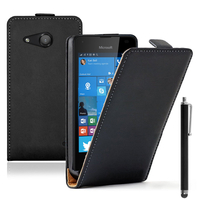 Microsoft Nokia Lumia 550: Accessoire Housse coque etui cuir fine slim + Stylet - NOIR