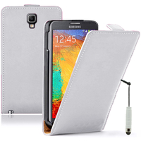 Samsung Galaxy Note 3 Neo / Lite Duos 3G LTE SM-N750 SM-N7505 SM-N7502: Accessoire Housse coque etui cuir fine slim + mini Stylet - BLANC