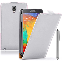 Samsung Galaxy Note 3 Neo / Lite Duos 3G LTE SM-N750 SM-N7505 SM-N7502: Accessoire Housse coque etui cuir fine slim + Stylet - BLANC