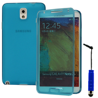 Samsung Galaxy Note 3 N9000/ N9002/ N9005/ N9006: Accessoire Coque Etui Housse Pochette silicone gel Portefeuille Livre rabat + mini Stylet - BLEU