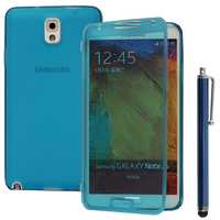 Samsung Galaxy Note 3 N9000/ N9002/ N9005/ N9006: Accessoire Coque Etui Housse Pochette silicone gel Portefeuille Livre rabat + Stylet - BLEU