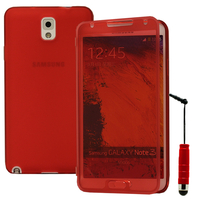 Samsung Galaxy Note 3 N9000/ N9002/ N9005/ N9006: Accessoire Coque Etui Housse Pochette silicone gel Portefeuille Livre rabat + mini Stylet - ROUGE
