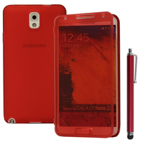 Samsung Galaxy Note 3 N9000/ N9002/ N9005/ N9006: Accessoire Coque Etui Housse Pochette silicone gel Portefeuille Livre rabat + Stylet - ROUGE