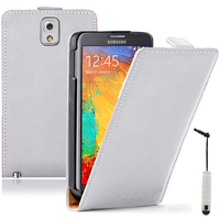 Samsung Galaxy Note 3 N9000/ N9002/ N9005/ N9006: Accessoire Housse coque etui cuir fine slim + mini Stylet - BLANC
