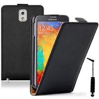 Samsung Galaxy Note 3 N9000/ N9002/ N9005/ N9006: Accessoire Housse coque etui cuir fine slim + mini Stylet - NOIR