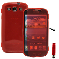 Samsung Galaxy S3 i9300/ i9305 Neo/ LTE 4G: Accessoire Coque Etui Housse Pochette silicone gel Portefeuille Livre rabat + mini Stylet - ROUGE