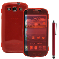 Samsung Galaxy S3 i9300/ i9305 Neo/ LTE 4G: Accessoire Coque Etui Housse Pochette silicone gel Portefeuille Livre rabat + Stylet - ROUGE