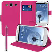 Samsung Galaxy S3 i9300/ i9305 Neo/ LTE 4G: Accessoire Etui portefeuille Livre Housse Coque Pochette support vidéo cuir PU + Stylet - ROSE