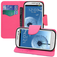Samsung Galaxy S3 i9300/ i9305 Neo/ LTE 4G: Accessoire Etui portefeuille Livre Housse Coque Pochette support vidéo cuir PU effet tissu - ROSE
