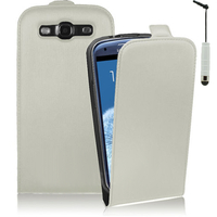 Samsung Galaxy S3 i9300/ i9305 Neo/ LTE 4G: Accessoire Housse coque etui cuir fine slim + mini Stylet - BLANC