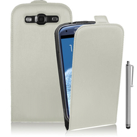 Samsung Galaxy S3 i9300/ i9305 Neo/ LTE 4G: Accessoire Housse coque etui cuir fine slim + Stylet - BLANC