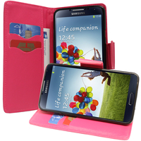 Samsung Galaxy S4 i9500/ i9505/ Value Edition I9515: Accessoire Etui portefeuille Livre Housse Coque Pochette support vidéo cuir PU effet tissu - ROSE