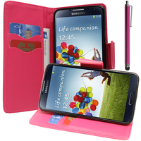 Samsung Galaxy S4 i9500/ i9505/ Value Edition I9515: Accessoire Etui portefeuille Livre Housse Coque Pochette support vidéo cuir PU effet tissu + Stylet - ROSE
