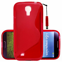 Samsung Galaxy S4 i9500/ i9505/ Value Edition I9515: Accessoire Housse Etui Pochette Coque S silicone gel + mini Stylet - ROUGE