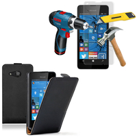 Microsoft Nokia Lumia 550: Etui Coque Housse Pochette Accessoires cuir slim ultra fine + 1 Film de protection d'écran Verre Trempé - NOIR