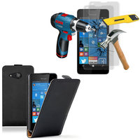 Microsoft Nokia Lumia 550: Etui Coque Housse Pochette Accessoires cuir slim ultra fine + 2 Films de protection d'écran Verre Trempé - NOIR