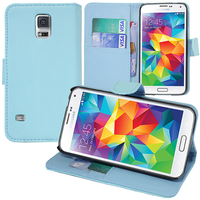Samsung Galaxy S5 V G900F G900IKSMATW LTE G901F/ Duos / S5 Plus/ S5 Neo SM-G903F/ S5 LTE-A G906S: Accessoire Etui portefeuille Livre Housse Coque Pochette support vidéo cuir PU - BLEU