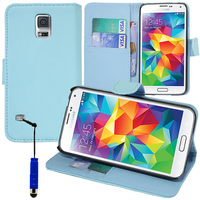 Samsung Galaxy S5 V G900F G900IKSMATW LTE G901F/ Duos / S5 Plus/ S5 Neo SM-G903F/ S5 LTE-A G906S: Accessoire Etui portefeuille Livre Housse Coque Pochette support vidéo cuir PU + mini Stylet - BLEU