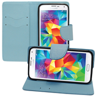 Samsung Galaxy S5 V G900F G900IKSMATW LTE G901F/ Duos / S5 Plus/ S5 Neo SM-G903F/ S5 LTE-A G906S: Accessoire Etui portefeuille Livre Housse Coque Pochette support vidéo cuir PU effet tissu - BLEU