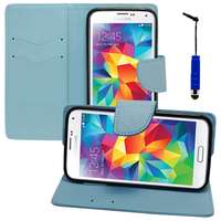 Samsung Galaxy S5 V G900F G900IKSMATW LTE G901F/ Duos / S5 Plus/ S5 Neo SM-G903F/ S5 LTE-A G906S: Accessoire Etui portefeuille Livre Housse Coque Pochette support vidéo cuir PU effet tissu + mini Stylet - BLEU