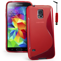Samsung Galaxy S5 V G900F G900IKSMATW LTE G901F/ Duos / S5 Plus/ S5 Neo SM-G903F/ S5 LTE-A G906S: Accessoire Housse Etui Pochette Coque S silicone gel + mini Stylet - ROUGE