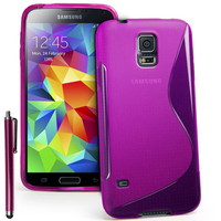 Samsung Galaxy S5 V G900F G900IKSMATW LTE G901F/ Duos / S5 Plus/ S5 Neo SM-G903F/ S5 LTE-A G906S: Accessoire Housse Etui Pochette Coque S silicone gel + Stylet - VIOLET