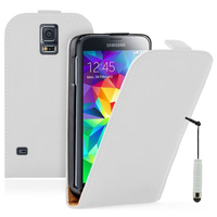 Samsung Galaxy S5 V G900F G900IKSMATW LTE G901F/ Duos / S5 Plus/ S5 Neo SM-G903F/ S5 LTE-A G906S: Accessoire Housse coque etui cuir fine slim + mini Stylet - BLANC