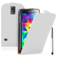Samsung Galaxy S5 V G900F G900IKSMATW LTE G901F/ Duos / S5 Plus/ S5 Neo SM-G903F/ S5 LTE-A G906S: Accessoire Housse coque etui cuir fine slim + Stylet - BLANC
