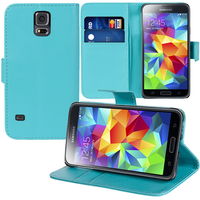Samsung Galaxy S5 Mini G800F G800H / Duos: Accessoire Etui portefeuille Livre Housse Coque Pochette support vidéo cuir PU - BLEU