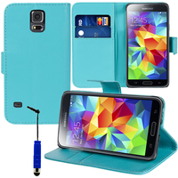Samsung Galaxy S5 Mini G800F G800H / Duos: Accessoire Etui portefeuille Livre Housse Coque Pochette support vidéo cuir PU + mini Stylet - BLEU
