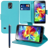 Samsung Galaxy S5 Mini G800F G800H / Duos: Accessoire Etui portefeuille Livre Housse Coque Pochette support vidéo cuir PU + Stylet - BLEU