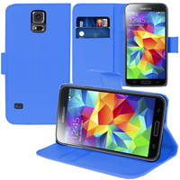 Samsung Galaxy S5 Mini G800F G800H / Duos: Accessoire Etui portefeuille Livre Housse Coque Pochette support vidéo cuir PU - BLEU FONCE