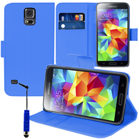 Samsung Galaxy S5 Mini G800F G800H / Duos: Accessoire Etui portefeuille Livre Housse Coque Pochette support vidéo cuir PU + mini Stylet - BLEU FONCE