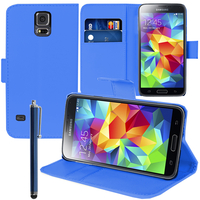 Samsung Galaxy S5 Mini G800F G800H / Duos: Accessoire Etui portefeuille Livre Housse Coque Pochette support vidéo cuir PU + Stylet - BLEU FONCE