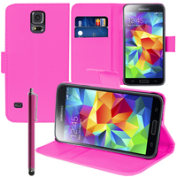 Samsung Galaxy S5 Mini G800F G800H / Duos: Accessoire Etui portefeuille Livre Housse Coque Pochette support vidéo cuir PU + Stylet - ROSE