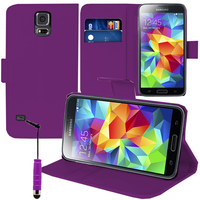 Samsung Galaxy S5 Mini G800F G800H / Duos: Accessoire Etui portefeuille Livre Housse Coque Pochette support vidéo cuir PU + mini Stylet - VIOLET