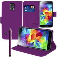 Samsung Galaxy S5 Mini G800F G800H / Duos: Accessoire Etui portefeuille Livre Housse Coque Pochette support vidéo cuir PU + Stylet - VIOLET